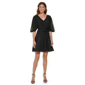 4682790 DKNY V-Neck Fit-and-Flare Dress with Balloon Sleeve