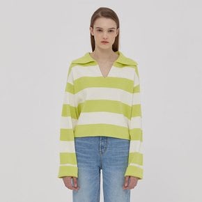 Collar Stripe Cropped Knit_YELLOW GREEN