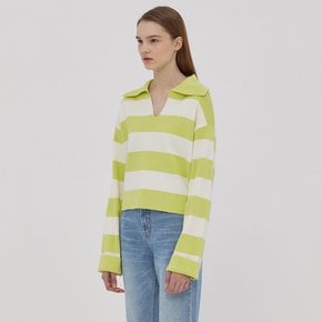 Collar Stripe Cropped Knit_YELLOW GREEN