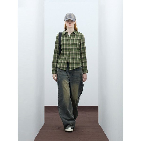 85-VIVA076 컨트리 머피 슬림핏 긴팔 타탄 체크 셔츠 그린