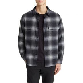 4732618 Theory Garvin Check Recycled Wool Blend Flannel Button-Up Shirt