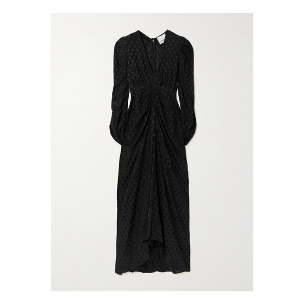 알비니 개더 폴카닷 스트레치 실크 자카드 미디 원피스 46376663162944485
