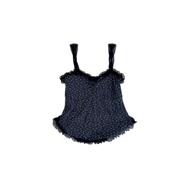 GARDEN FRILL BUSTIER TOP_NAVY