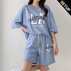 LA영문 반팔티셔츠 밴딩반바지 2종세트_O2504SE028B