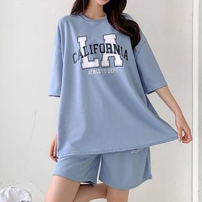 LA영문 반팔티셔츠 밴딩반바지 2종세트_O2504SE028B