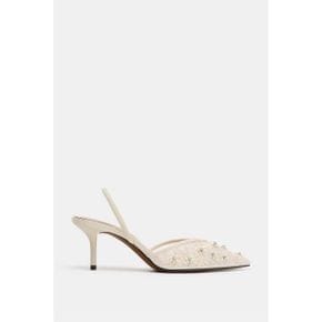 우먼 ZARA 자라 메쉬 비디드 힐 슈즈 화이트 2832/710/001 11562448