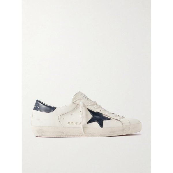 슈퍼스타 디스트레스드 글로스 트리밍 가죽 스니커즈 46376663163009084