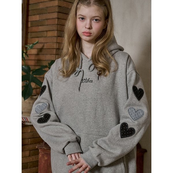 위시스타 코듀로이 패치 후드티 그레이