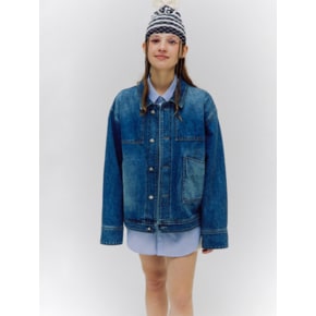 Unbalance Pocket Denim Jacket - Blue