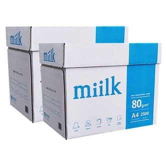 miilk 밀크 A4 복사용지 A4용지 80g 2500매 2박스