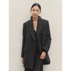 BELTED HERRINGBONE WOOL JACKET BLACK MBDFJK004BK