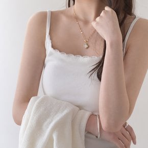 피피 여성 캡내장 레이스 끈 나시 탑 이너 레이어드 면 모달 슬리브리스 민소매 티셔츠 사계절