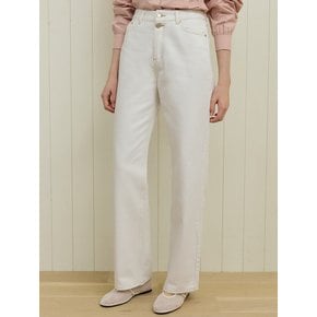Button Detail Straight Jean - White