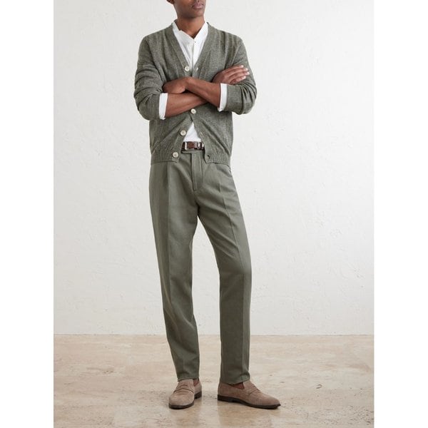 브루넬로쿠치넬리 스트레이트 레그 플리츠 코튼 리넨 블렌드 팬츠 46376663163115421