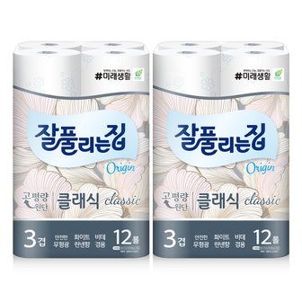 미래생활 잘풀리는집 클래식 3겹 27m x 12롤 x 2팩