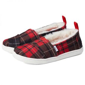 키즈 탐스 Tartan 프린티드 Felt/Faux 퍼 에스파드리유 - 레드 5692643