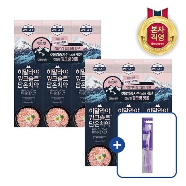 죽염 히말라야핑크솔트 플로럴 치약 100g X 6개 + 퍼플 화이트닝칫솔 1입