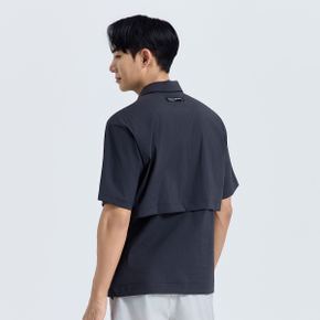 남성 포켓 포인트 카라 반팔 우븐탑 차콜 CHF2MWT6917CH