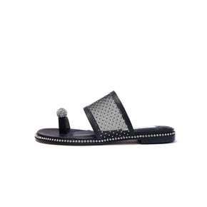 Jewel Sandal_ Black-dotted mesh