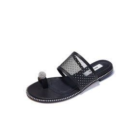 Jewel Sandal_ Black-dotted mesh