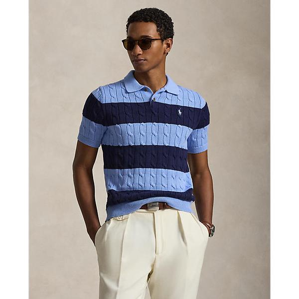 남성 케이블 니트 스트라이프 폴로 칼라 스웨터(MNPOSWE1N820122400)