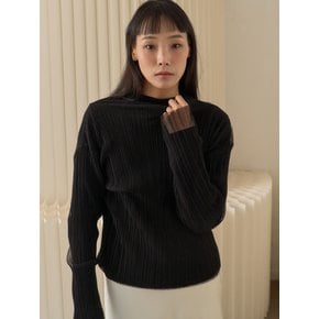 Sheer Pleated Mesh High Neck Top_Black