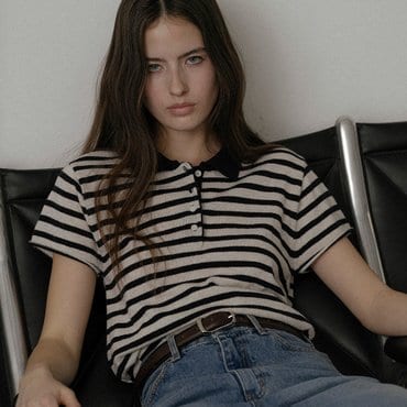노운베러 Mini-stripe cap sleeve knit_Oatmeal