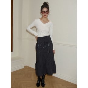 Romantic Ribbon Long Skirt_ Black