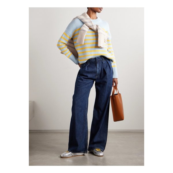 라 리뉴 마린 스트라이프 울 캐시미어 혼방 스웨터 블루 1647597359037391