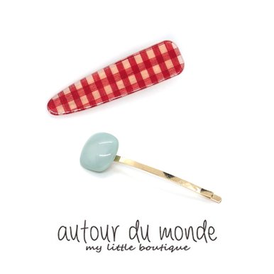 gingham check hairpin set (red)