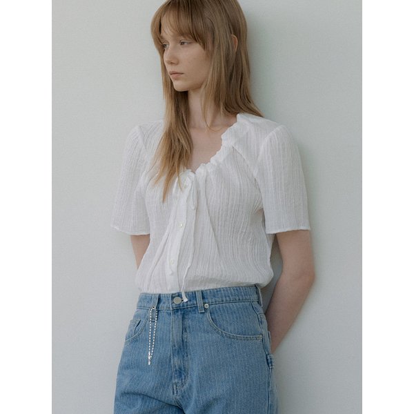 strap ribbon shirring blouse (ivory) orc 6022