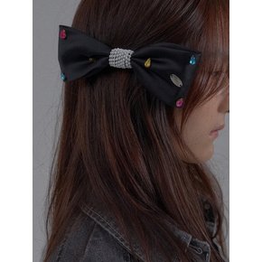 Crystal Gem Satin Bow Hairpin_Black