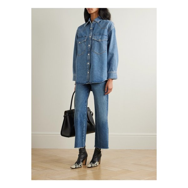 하퍼 크롭 프레이 미드라이즈 스트레이트 진 다크 데님 1647597356793023