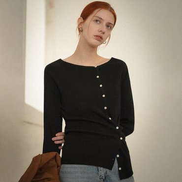 노운베러 Side button point strap cardigan_Black