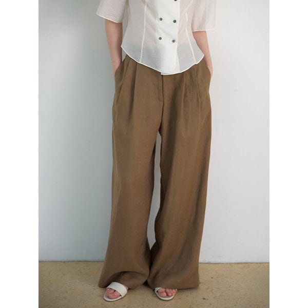 Linen half banding wide slacks