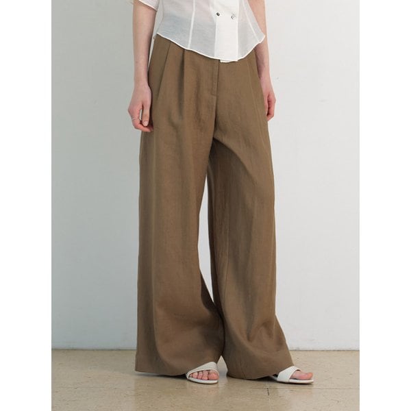 Linen half banding wide slacks