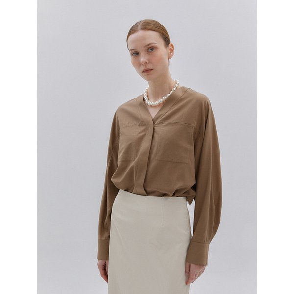COLLARLESS BLOUSE_BROWN
