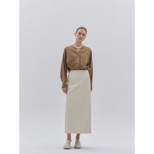 COLLARLESS BLOUSE_BROWN