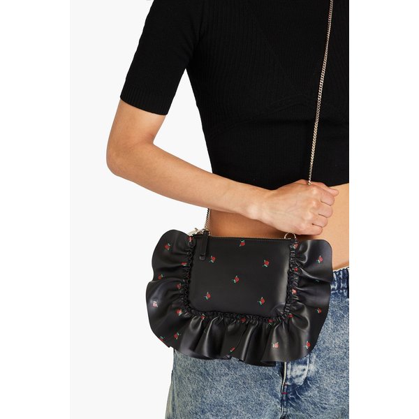 Ruffled floral-print leather shoulder bag 블랙 1647597345284203