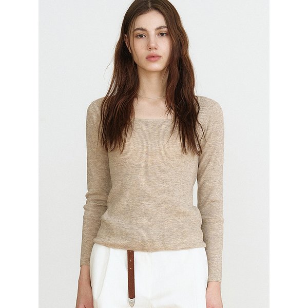 SQUARE-NECK SLIM FIT KNIT TOP (BEIGE) MBFSNT002BE