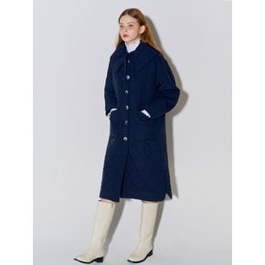 Big Collar Quilted Long Coat Navy