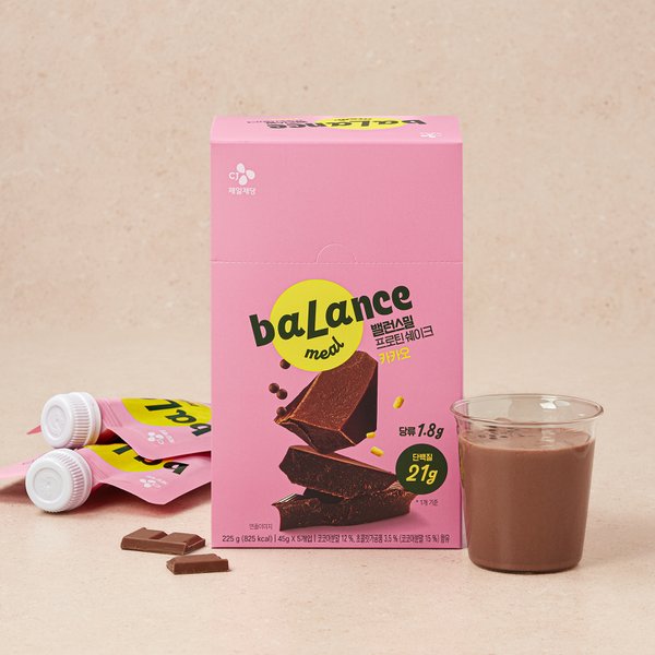 CJ제일제당 밸런스밀 프로틴쉐이크 카카오 225g(45g x 5개입)