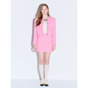 Boucle tweed cropped Wool jacket_Pink