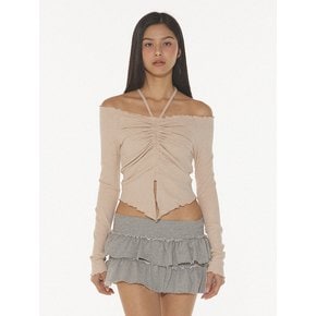 JOLLY SHIRRING OFF-SHOULDER T - PINK BEIGE