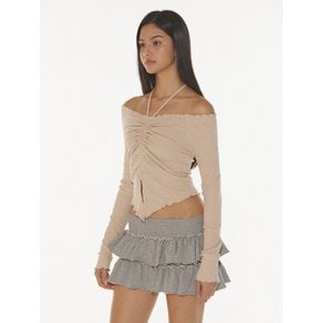 JOLLY SHIRRING OFF-SHOULDER T - PINK BEIGE