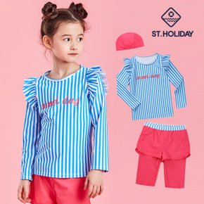 [ST홀리데이] 주니어 래쉬가드 (상하의+수모)set ST814 G