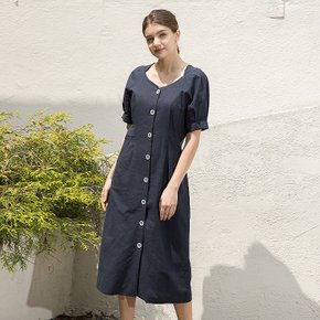 RAGLAN LINEN LONG DRESS NAVY