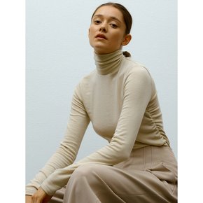 SHIRRING WOOL TURTLENECK (BEIGE)