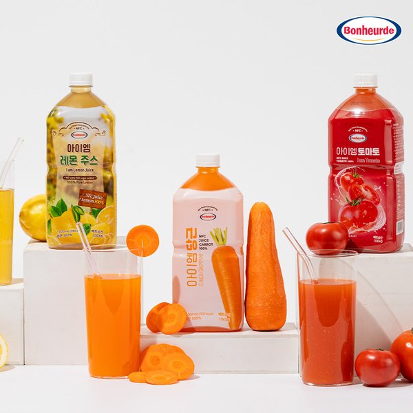 [100% NFC 착즙] 보넬드 아이엠 과채 주스 세트 1L 6개 (레몬 2+당근 2+토마토 2)