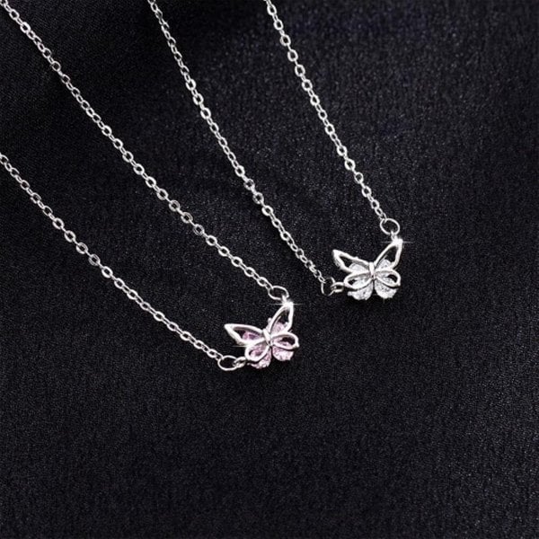 [옷자락] 여자 럭셔리 화이트 핑크 스톤 나비 팬던트 목걸이